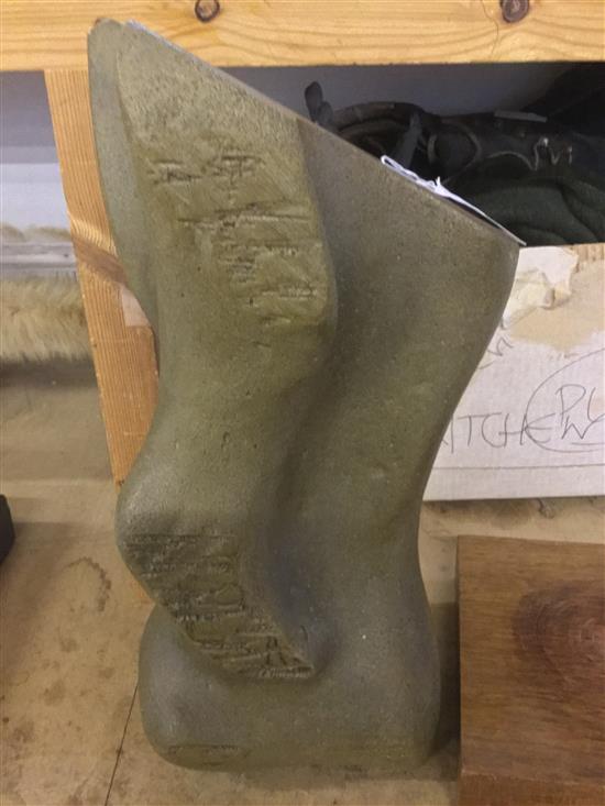 Abstract green stained composite stone sculpture, by Angela(-)Salmon,